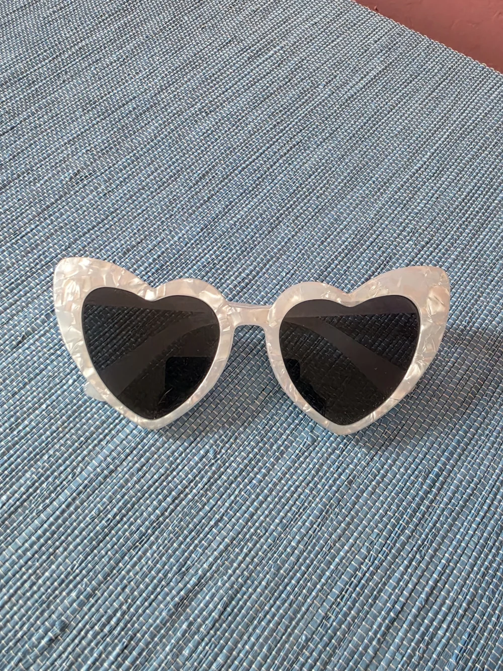 Pearlescent Heart-Shaped Sunglasses - Clear with Black Lenses